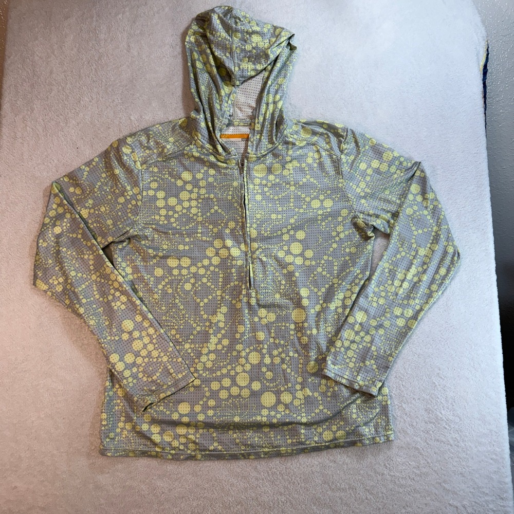 Lucy Tech Womens Large Grey Lime Green Dot Print Quarter Zip Activewear Hoodie